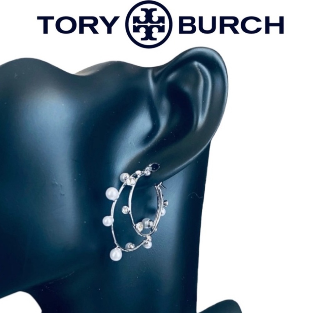 NWT - TORY BURCH Crystal Double Hoop Earrings